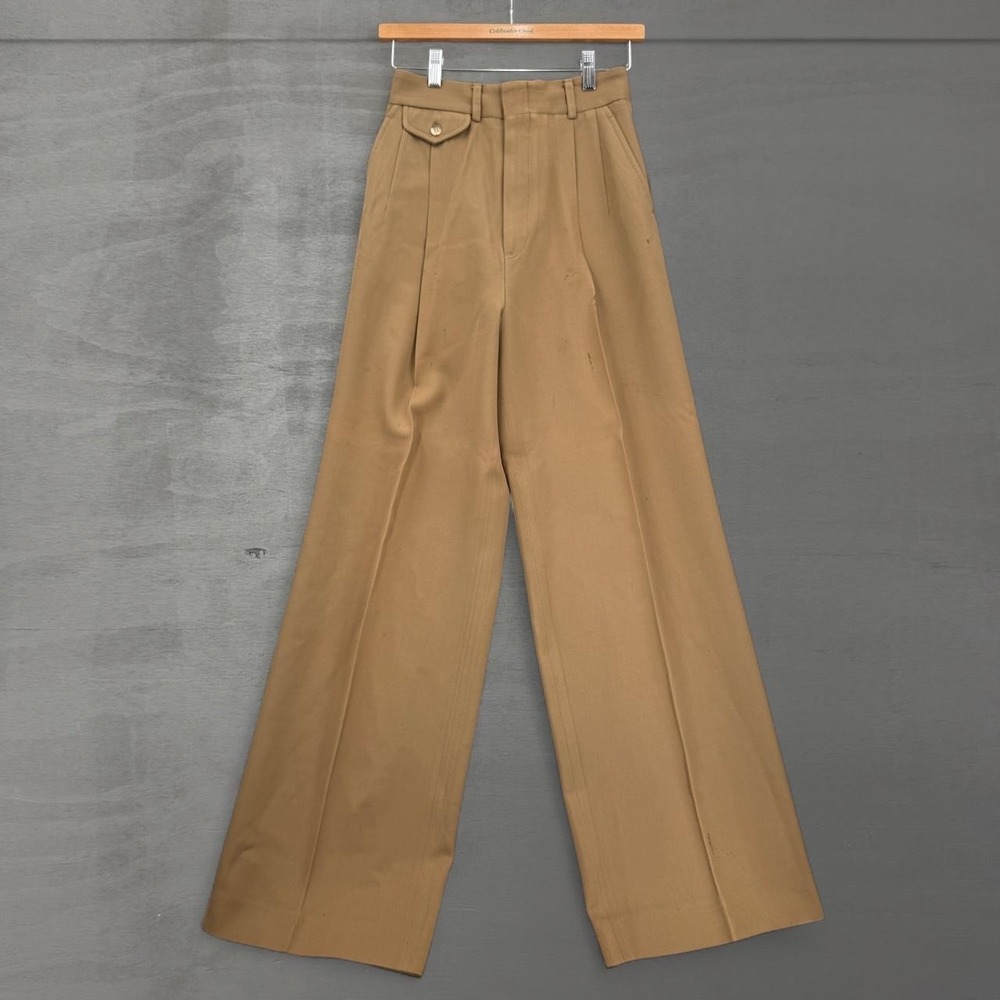 Vintage Ralph Lauren 80s Flared Trousers Tan Pleated Pants High Rise 8 - Picture 1 of 8